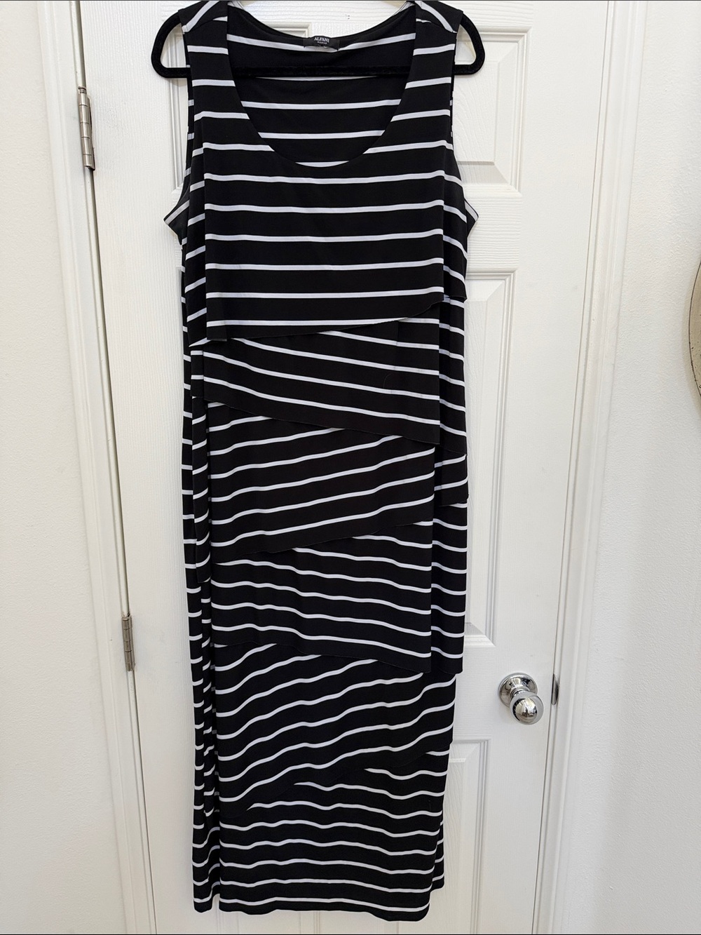 Alfani Black and White Striped Sleeveless Maxi Dress